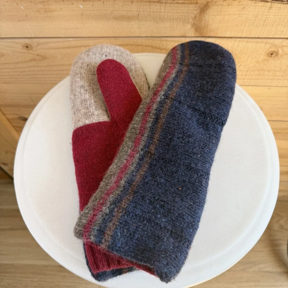 Handmade Long Mittens Up-Cycled Wool Sweaters and Fleece Lining Cozy‎ Warm